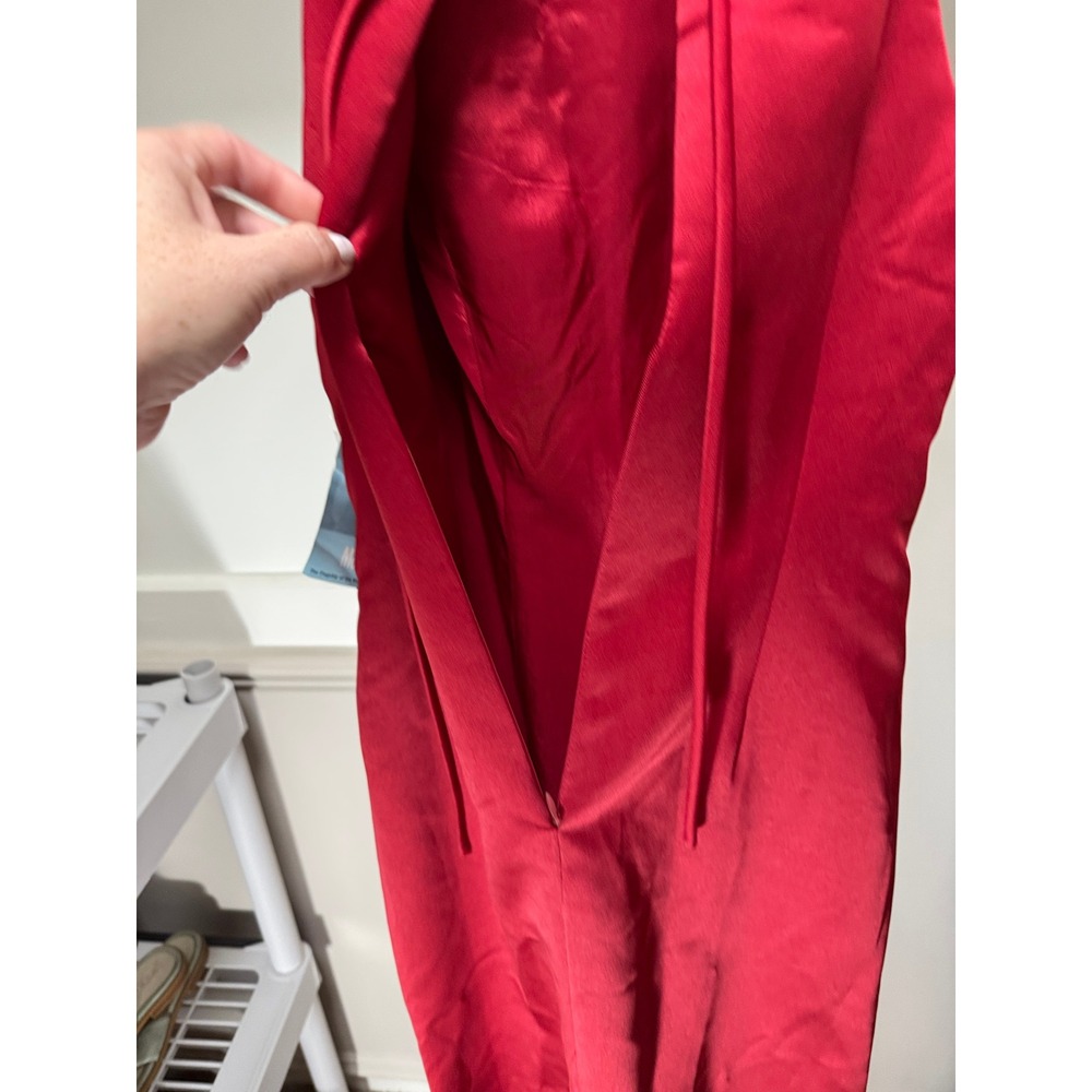 After Six Gown 6 Red Satin High Neck Tie Back Formal Maxi Prom Dress 90s NEW - Picture 11 of 12